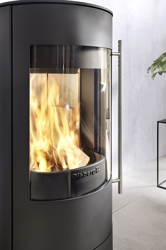 Olsberg Tipas II Compact Stahltüre, Stahl schwarz Keramikverkleidung Caffe Coretto