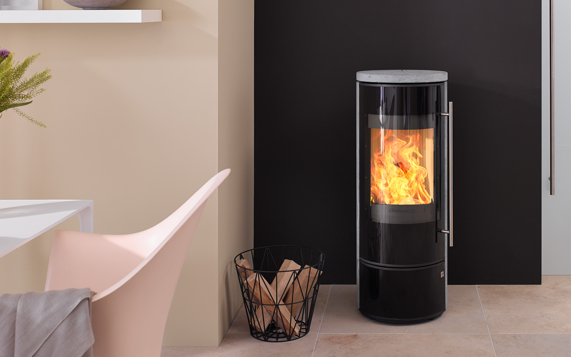 Olsberg Tipas II Compact Stahltüre, Stahl schwarz Keramikverkleidung Caffe Coretto