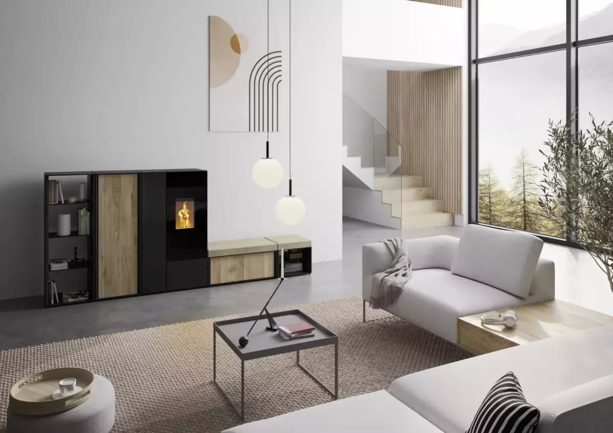 Rika Pelletofen Connect F38, RA hinten, 2x Warmluftgebläse