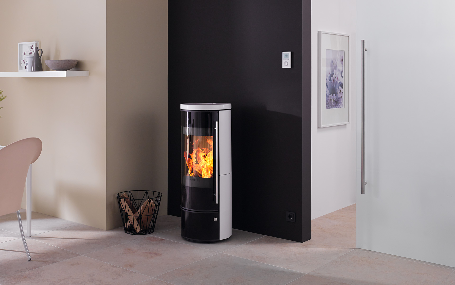 Olsberg Tipas II Compact Stahltüre, Stahl schwarz Keramikverkleidung Caffe Coretto