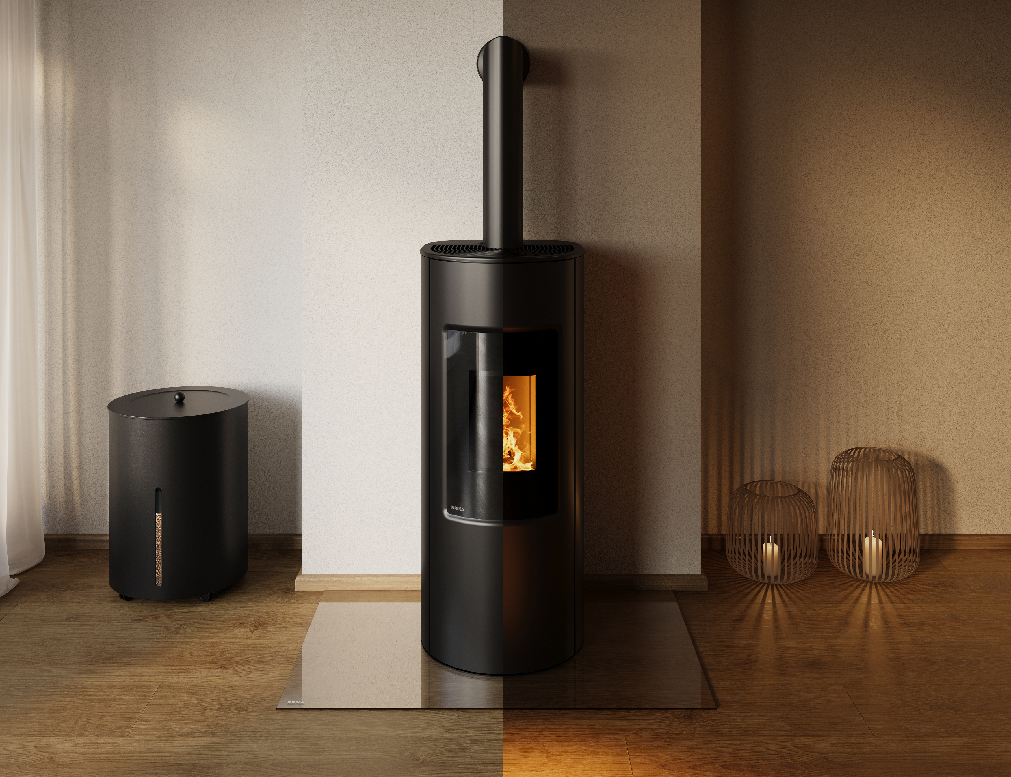 Rika Pelletofen Vivo Stahl Schwarz Struktur Rauchrohranschluss hinten