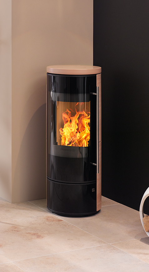 Olsberg Tipas II Compact Stahltüre, Stahl schwarz Keramikverkleidung Caffe Coretto