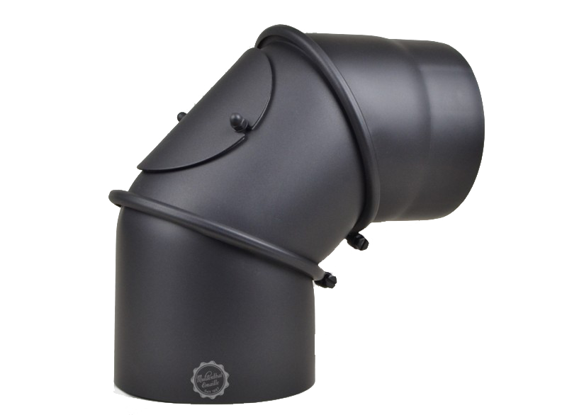 Ofenrohrbogen drehbar mit Tür (2mm Stahl) 120mm schwarz